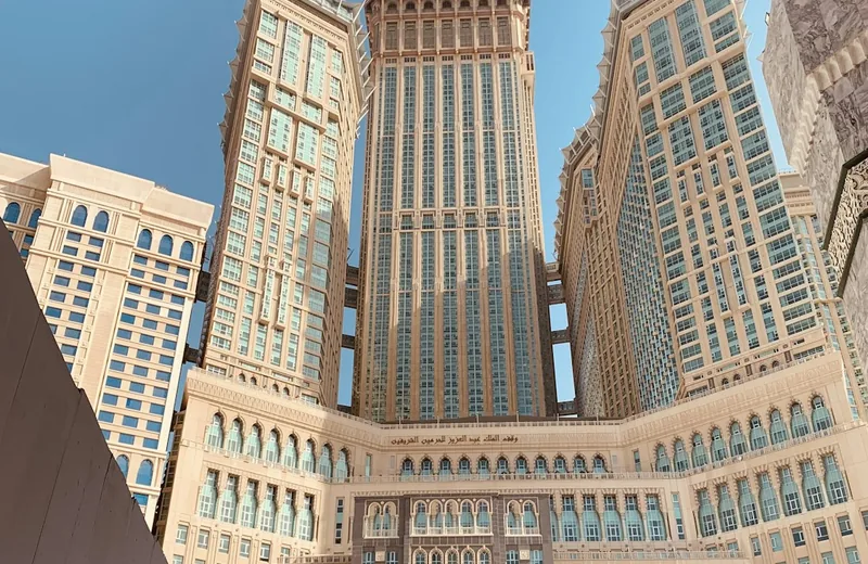 Makkah Clock Tower above the Haram for umrah flights and hotel packages from Hoorain Travels UK
